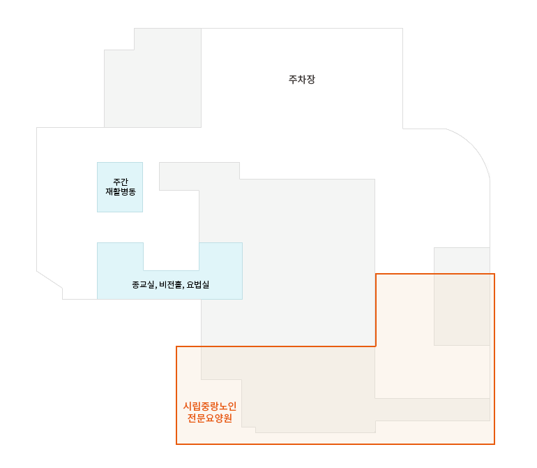 지하1층 (주차장, 주간재활병동, 종교실, 비전홀,요법실, 시립중랑노인전문요양원)